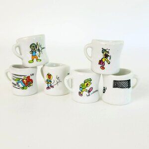 Vintage Sport Miniature Mugs Colorful Cartoon Football Baseball Archery Soccer